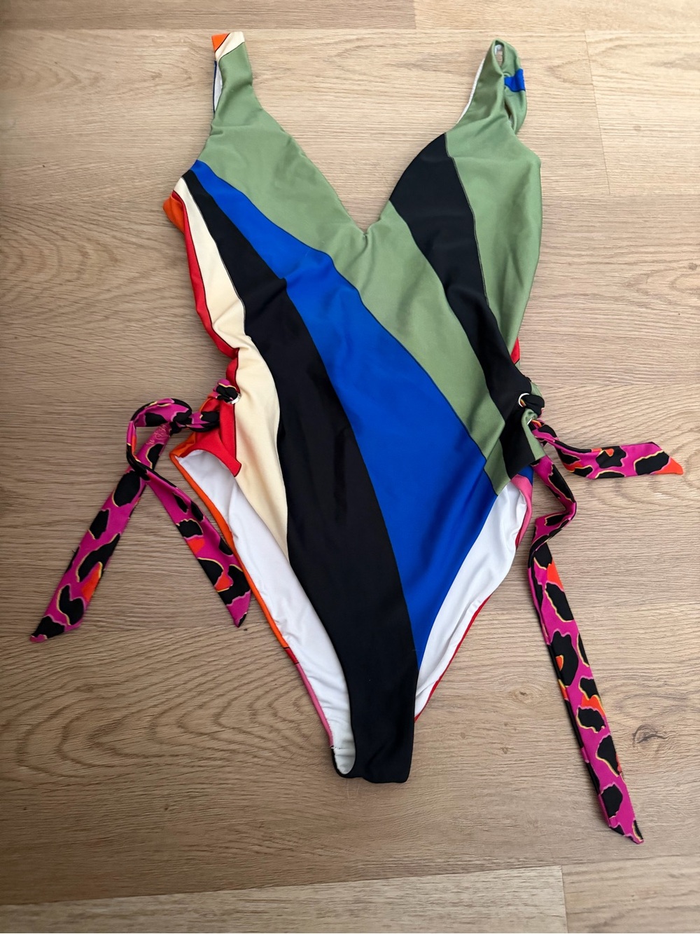 Emilo Pucci  Multicolor Stripe One-Piece Swimsuit - Olive, Blue & Pink